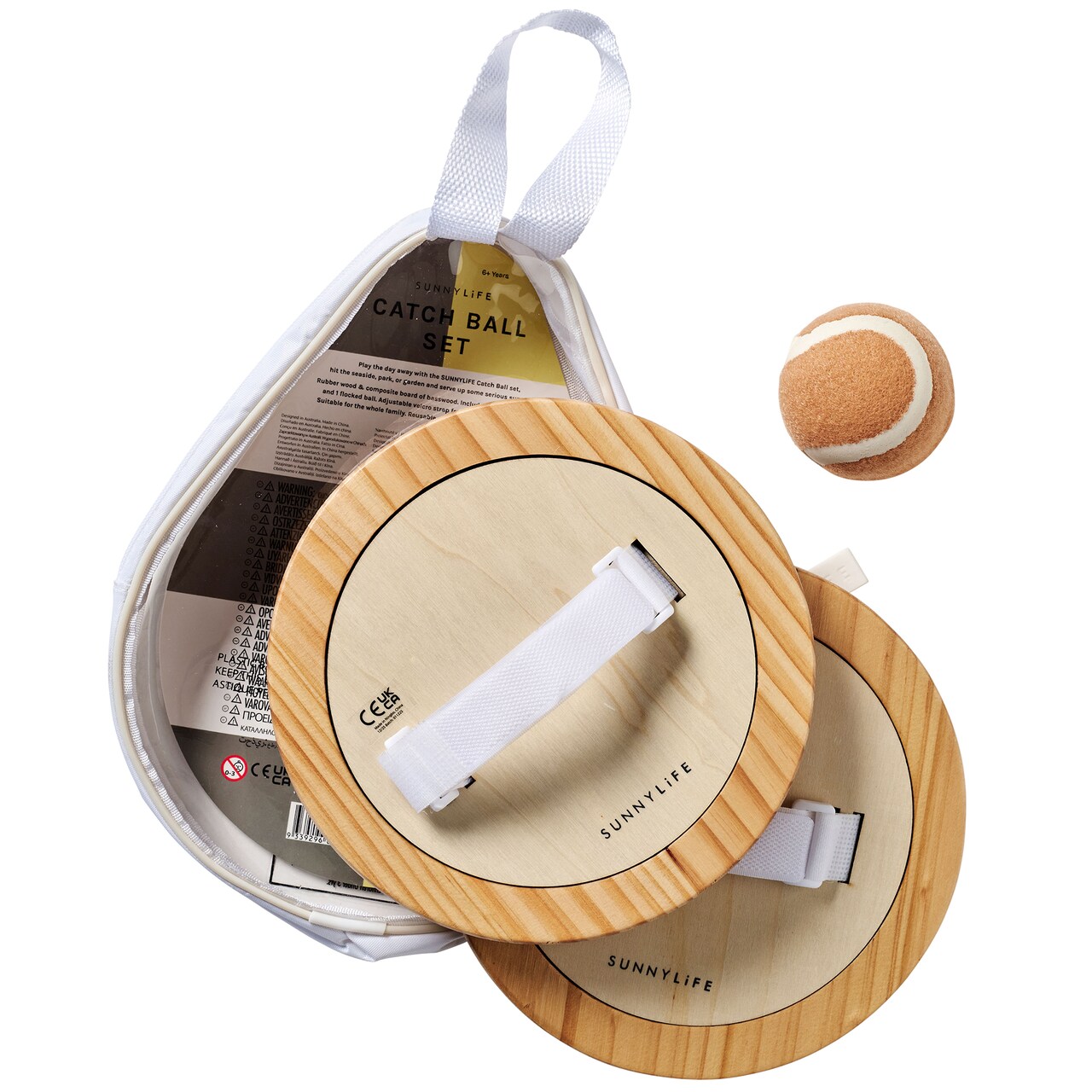 Sunnylife: Catch Ball Set - Seagrass - 2 Player Toss & Mitt Catch Game, 2 Velcro Hand Boards, Pool-Beach-Yard, Outdoor Play, Carry Bag, Kids & Family